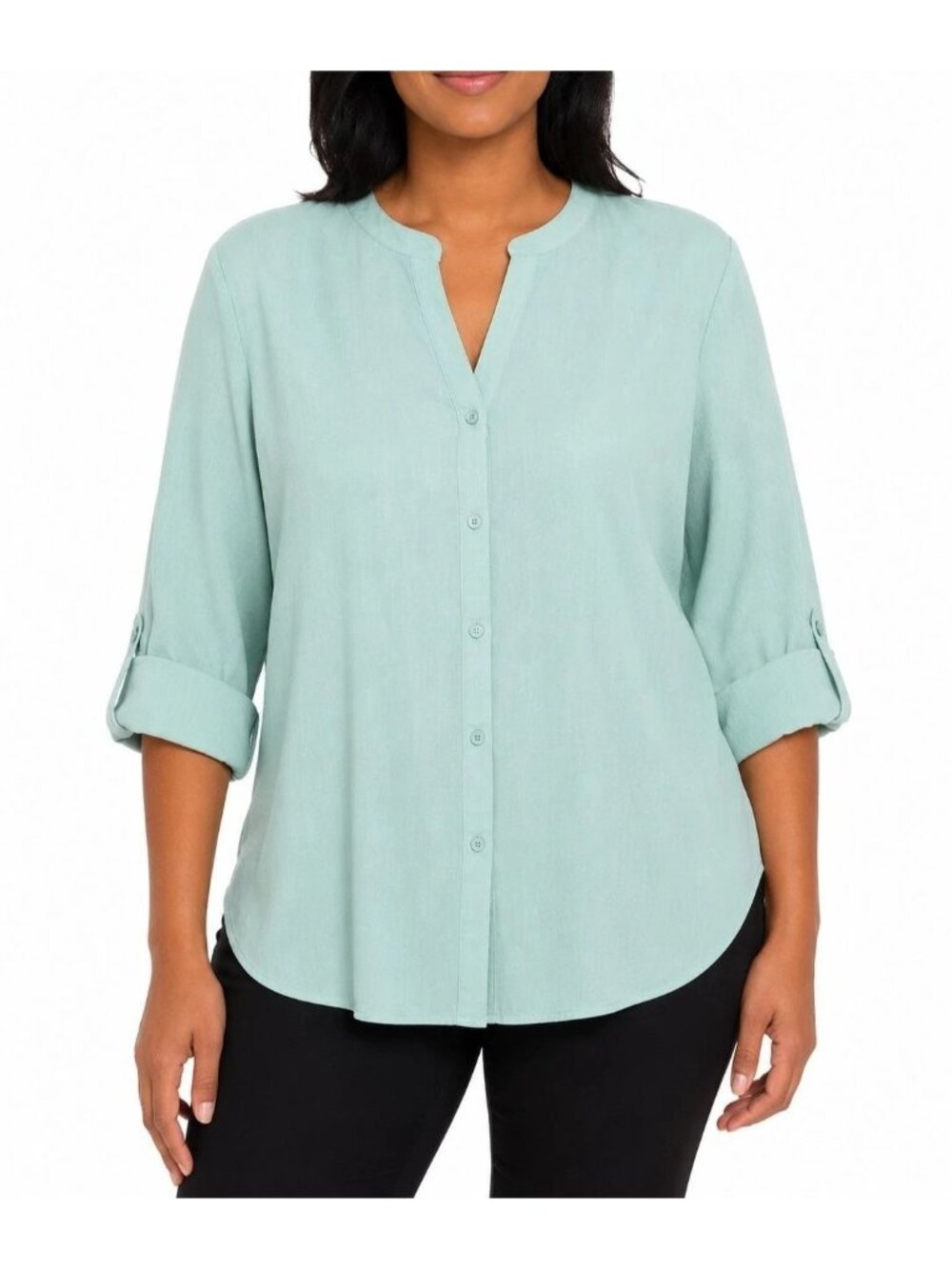 Mario Serrani Womens Button Front Blouse XXL Green Lightweight 3/4 Sleeve